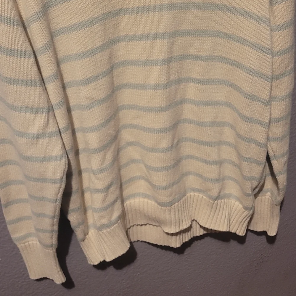 Brandy Melville Cream and Gray Striped Crewneck Sweater